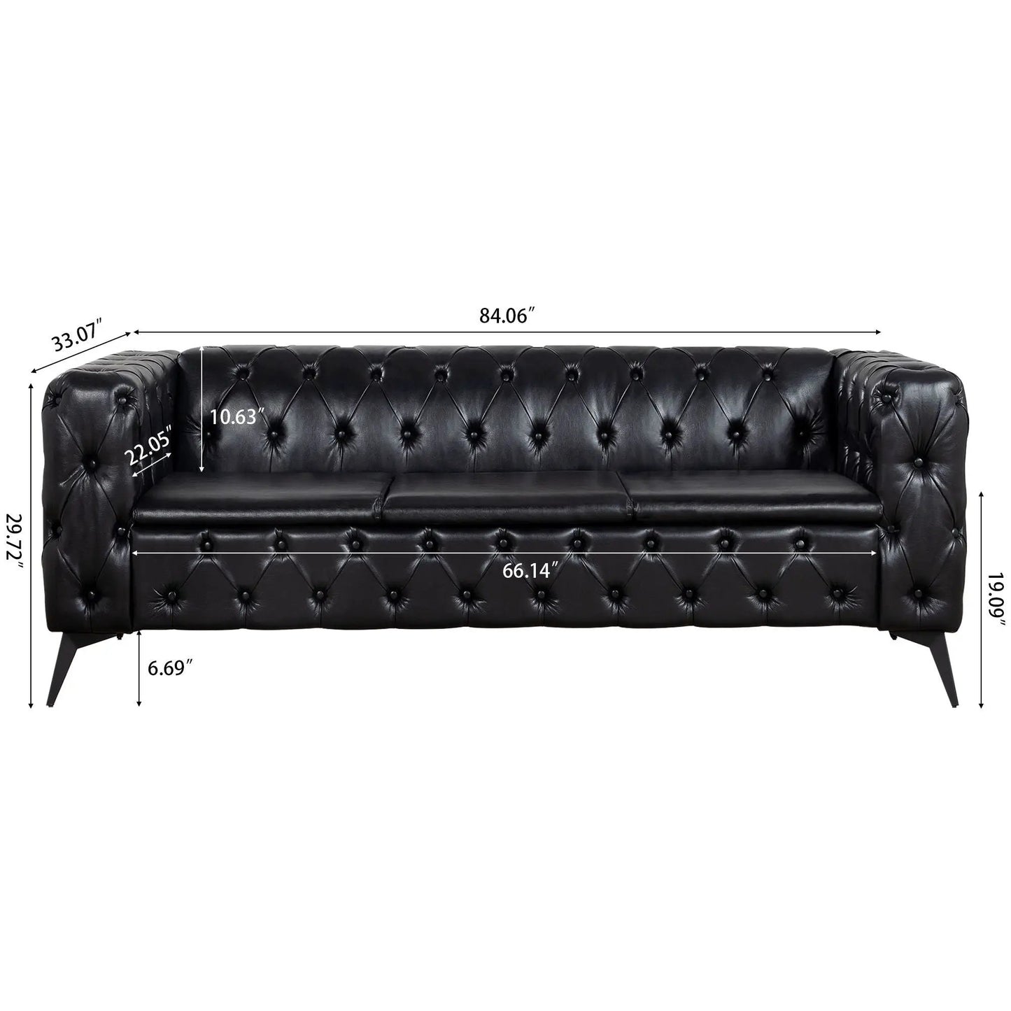 Square Arm Removable Cushion 3 Seater Sofa black tufted leather by Unique Piece Furniture on Tampa Home & Garden Store