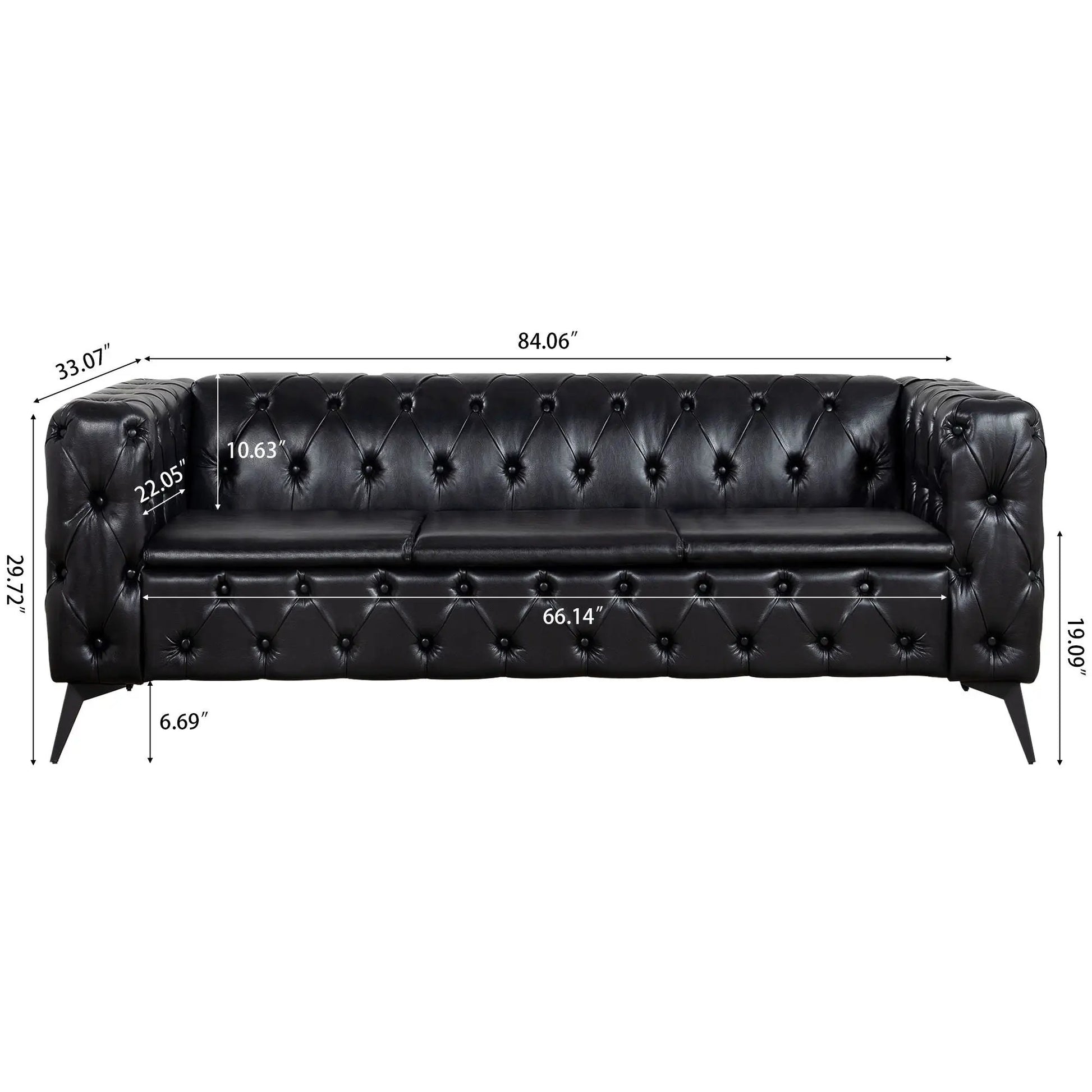 Square Arm Removable Cushion 3 Seater Sofa black tufted leather by Unique Piece Furniture on Tampa Home & Garden Store