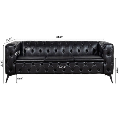 Square Arm Removable Cushion 3 Seater Sofa black tufted leather by Unique Piece Furniture on Tampa Home & Garden Store