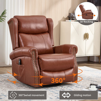Heat Massage Manual Recliner Chair with Rocker and Swivel in brown leather HouseOfZazla on Tampa Home & Garden Store