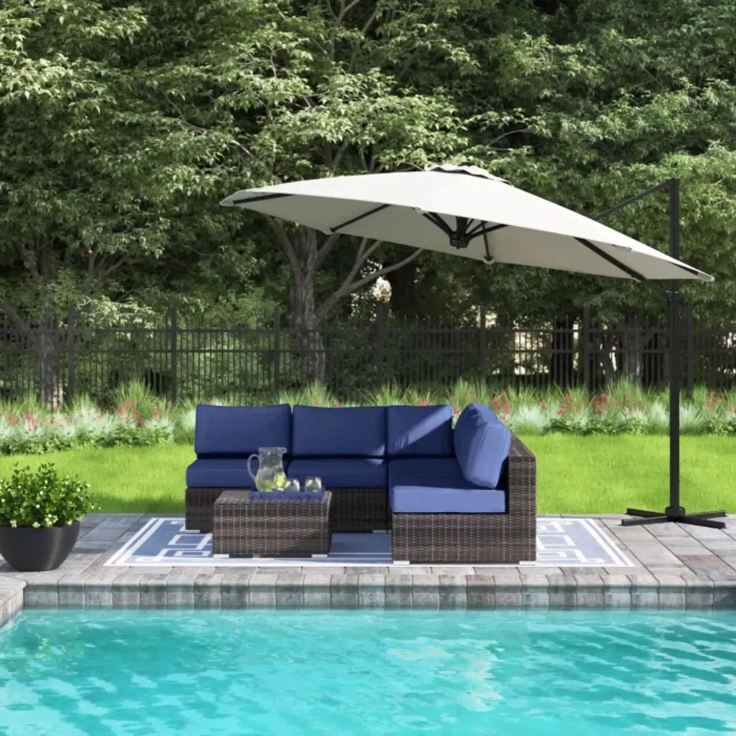 Seating set with cushions wicker blue 4-piece outdoor umbrella beige Tampa Home Garden Store on Tampa Home & Garden Store