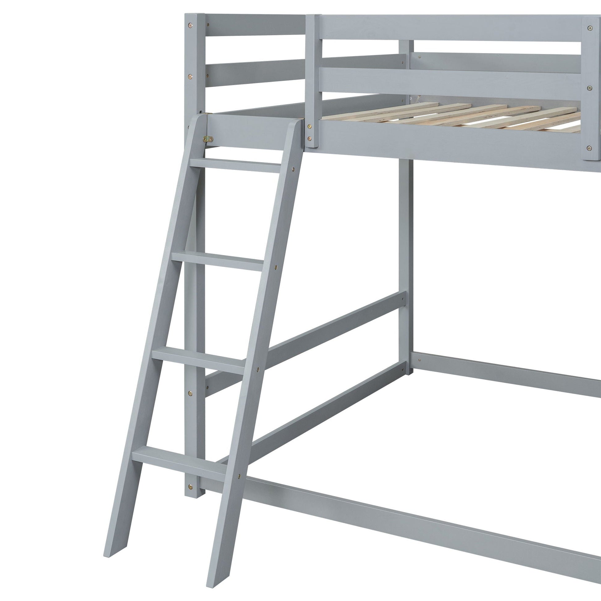 Bunk bed with gray pine wood frame and attached ladder on Tampa Home & Garden Store
