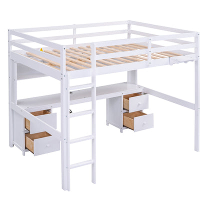 Loft bed by HouseOfZazla with desk, drawers and cabinets in white on Tampa Home & Garden Store