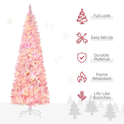 Homcom 7.5ft prelit snow-flocked artificial Christmas tree pink branches on metal stand on Tampa Home & Garden Store