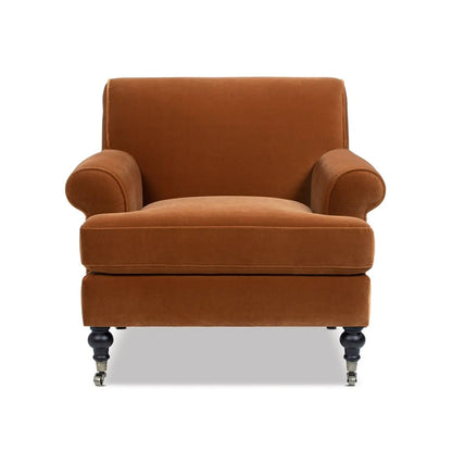 Alana Lawson accent arm chair casters in rust-orange velvet on Tampa Home & Garden Store