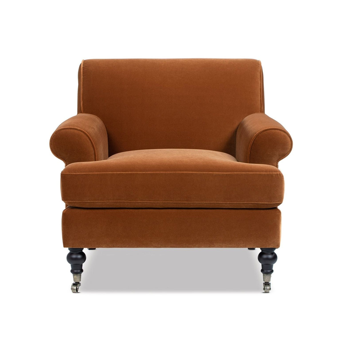 Accent Arm Chair in rust velvet with casters and reversible cushions by HouseOfZazla on Tampa Home & Garden Store