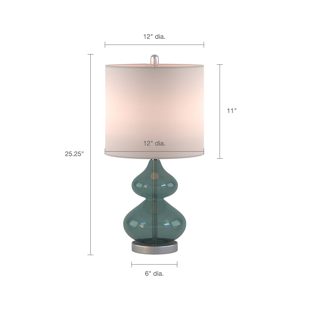 Ellipse curved glass table lamp set of 2, teal glass base, 12in drum shade by HouseOfZazla on Tampa Home & Garden Store