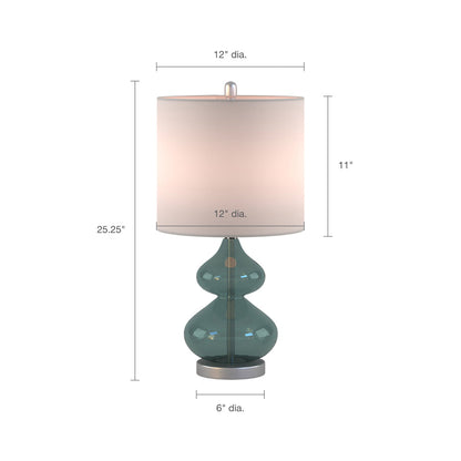 Ellipse curved glass table lamp set of 2, teal glass base, 12in drum shade by HouseOfZazla on Tampa Home & Garden Store