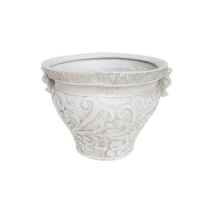 Largo Planter by HouseOfZazla, white ceramic planter with ornate scrollwork on Tampa Home & Garden Store
