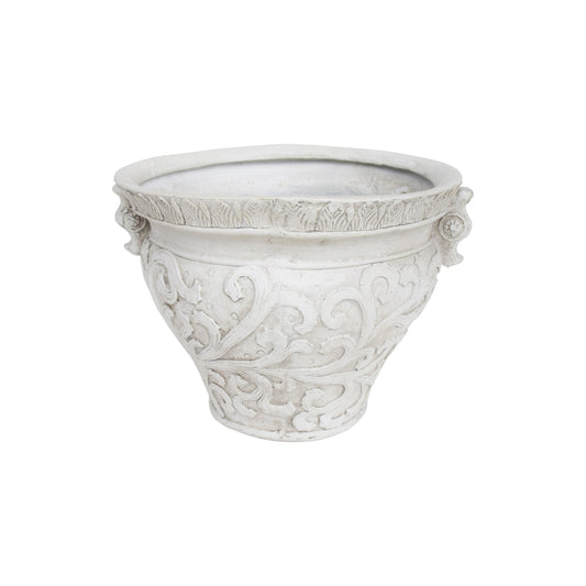 Largo Planter by HouseOfZazla, white ceramic planter with ornate scrollwork on Tampa Home & Garden Store