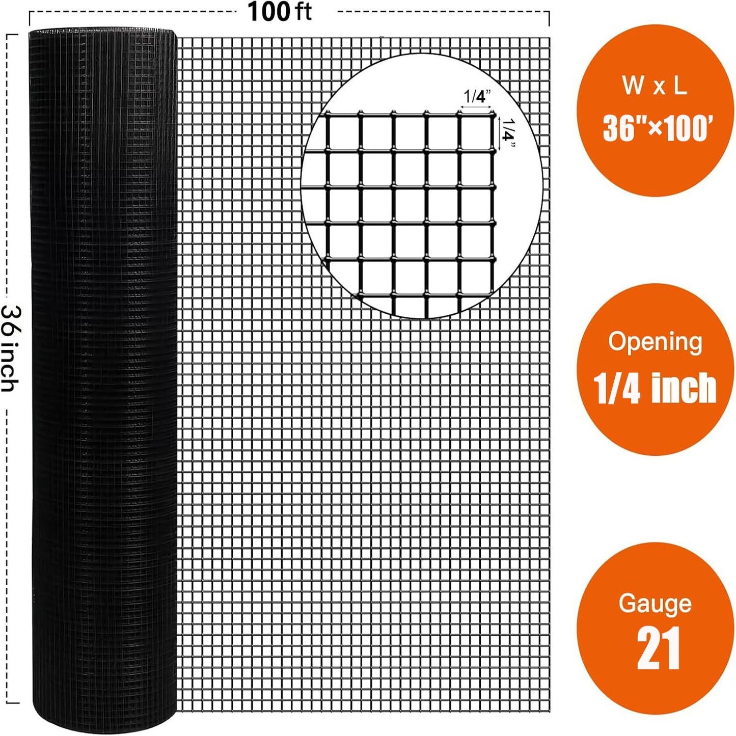 Vinyl coated hardware cloth roll, welded wire mesh in black, 36in x 100ft HouseOfZazla on Tampa Home & Garden Store