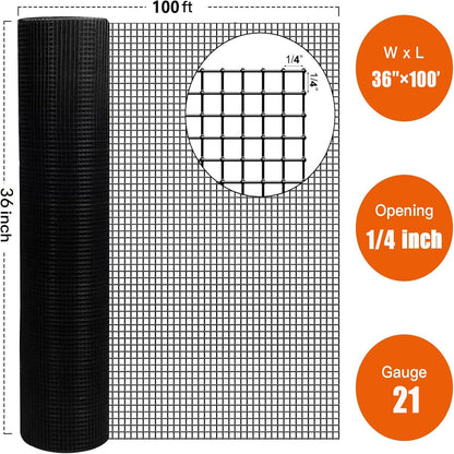 Vinyl coated hardware cloth roll, welded wire mesh in black, 36in x 100ft HouseOfZazla on Tampa Home & Garden Store