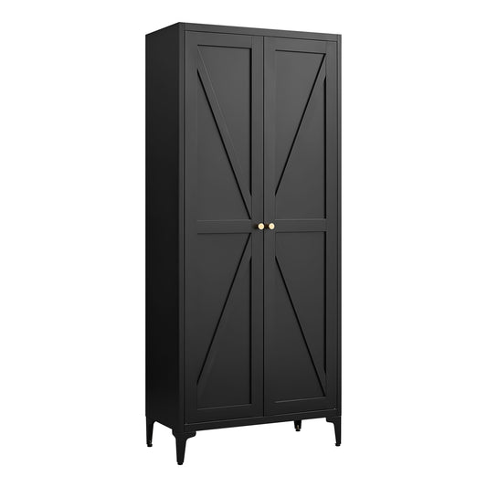 Adjustable 2-Door Pantry Cabinet with striped panels in black by HouseOfZazla, accent cabinet on Tampa Home & Garden Store