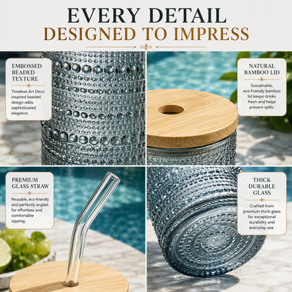 6 Hobnail Highball Glasses With Lids and Straws