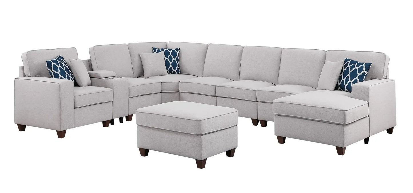 Eric 9pc Upholstered Sectional With Ottoman in light gray fabric by Unique Piece Furniture on Tampa Home & Garden Store