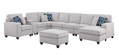 Eric 9pc Upholstered Sectional With Ottoman in light gray fabric by Unique Piece Furniture on Tampa Home & Garden Store