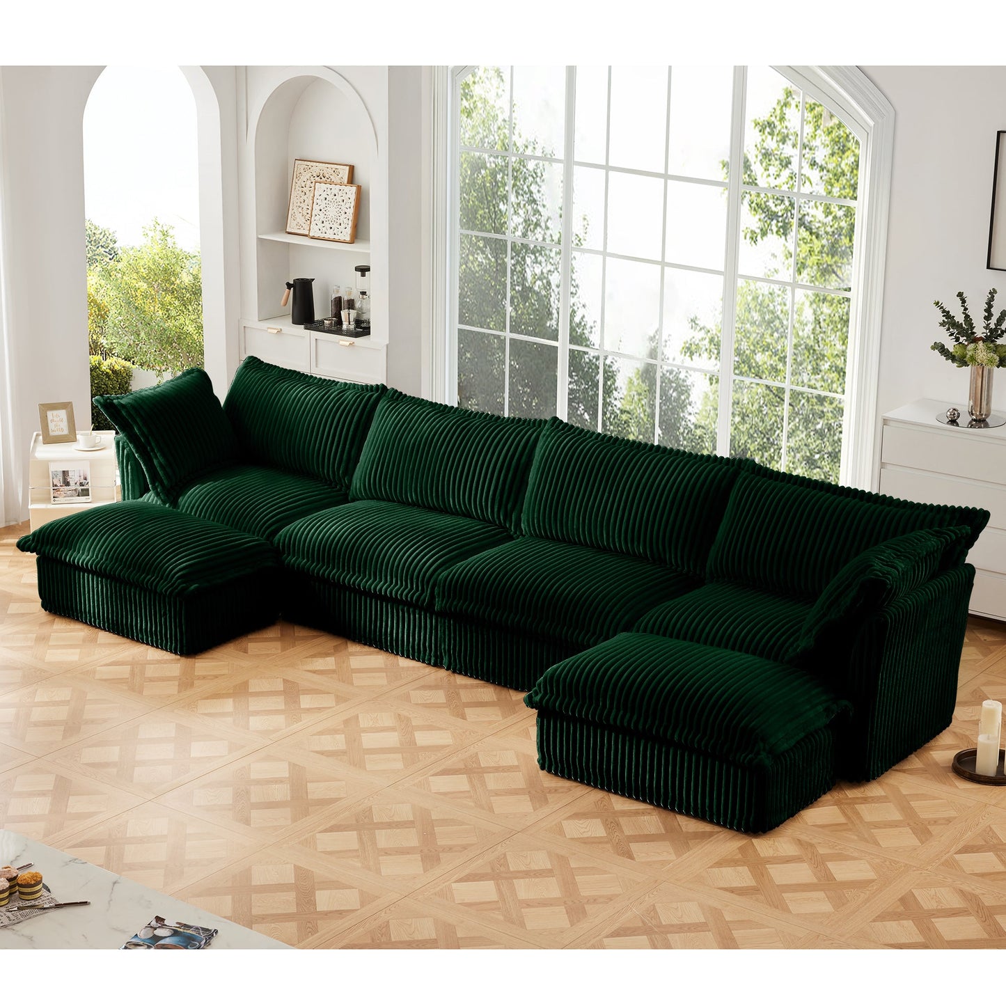 Soft Corduroy Slipcovered U Shape Sectional Sofa