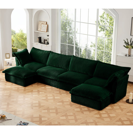 Slipcovered U Shape Sectional Sofa by HouseOfZazla in deep green velvet on Tampa Home & Garden Store