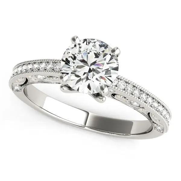 Engagement ring 14k white gold antique pronged round diamond center with pave band on Tampa Home & Garden Store
