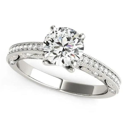 Engagement ring 14k white gold antique pronged round diamond center with pave band on Tampa Home & Garden Store