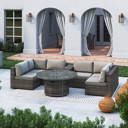 All Weather 4-Person Sofa Set with Fire Pit brown rustproof 2pc by Unique Piece Furniture on Tampa Home & Garden Store