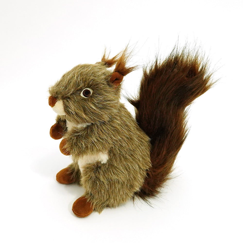 Plush squirrel dog toy with brown fur and fluffy tail, interactive chewing toy for dogs on Tampa Home & Garden Store