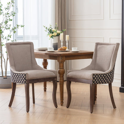 Ultra Side Dining Chair Set beige upholstered chairs with solid wood legs around a table, 2 chairs on Tampa Home & Garden Store