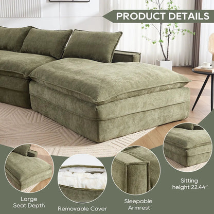 Modern Modular Sectional Sofa olive green fabric with deep seats and right chaise on Tampa Home & Garden Store
