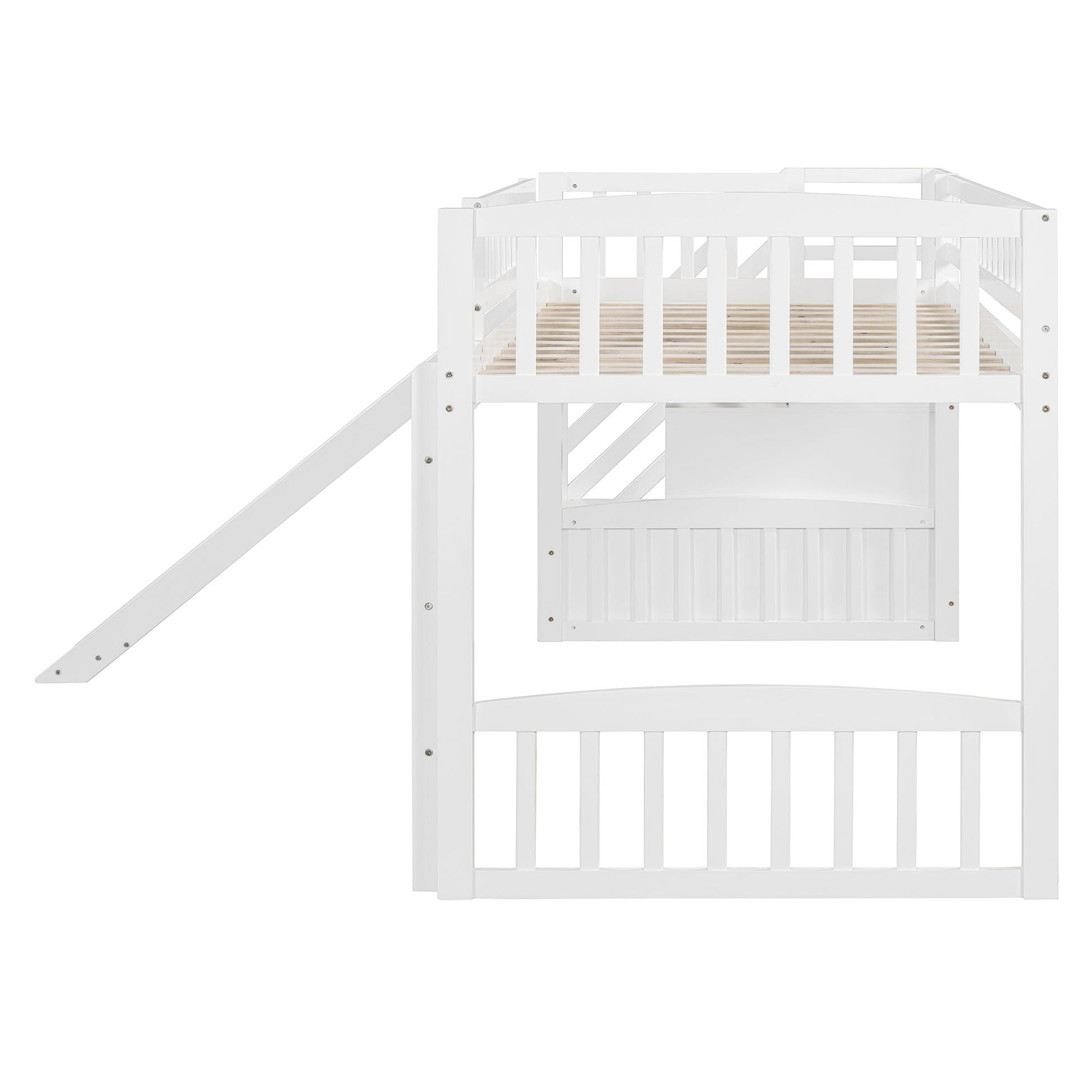 Loft Stairway Bed with 2 drawers, white wood finish, HouseOfZazla, convertible ladder and slide on Tampa Home & Garden Store