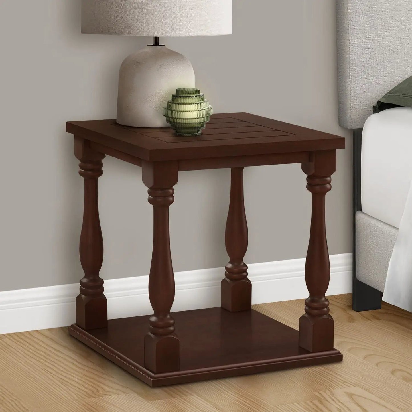 Accent table, 2-tier square, espresso finish, traditional style with turned legs on Tampa Home & Garden Store