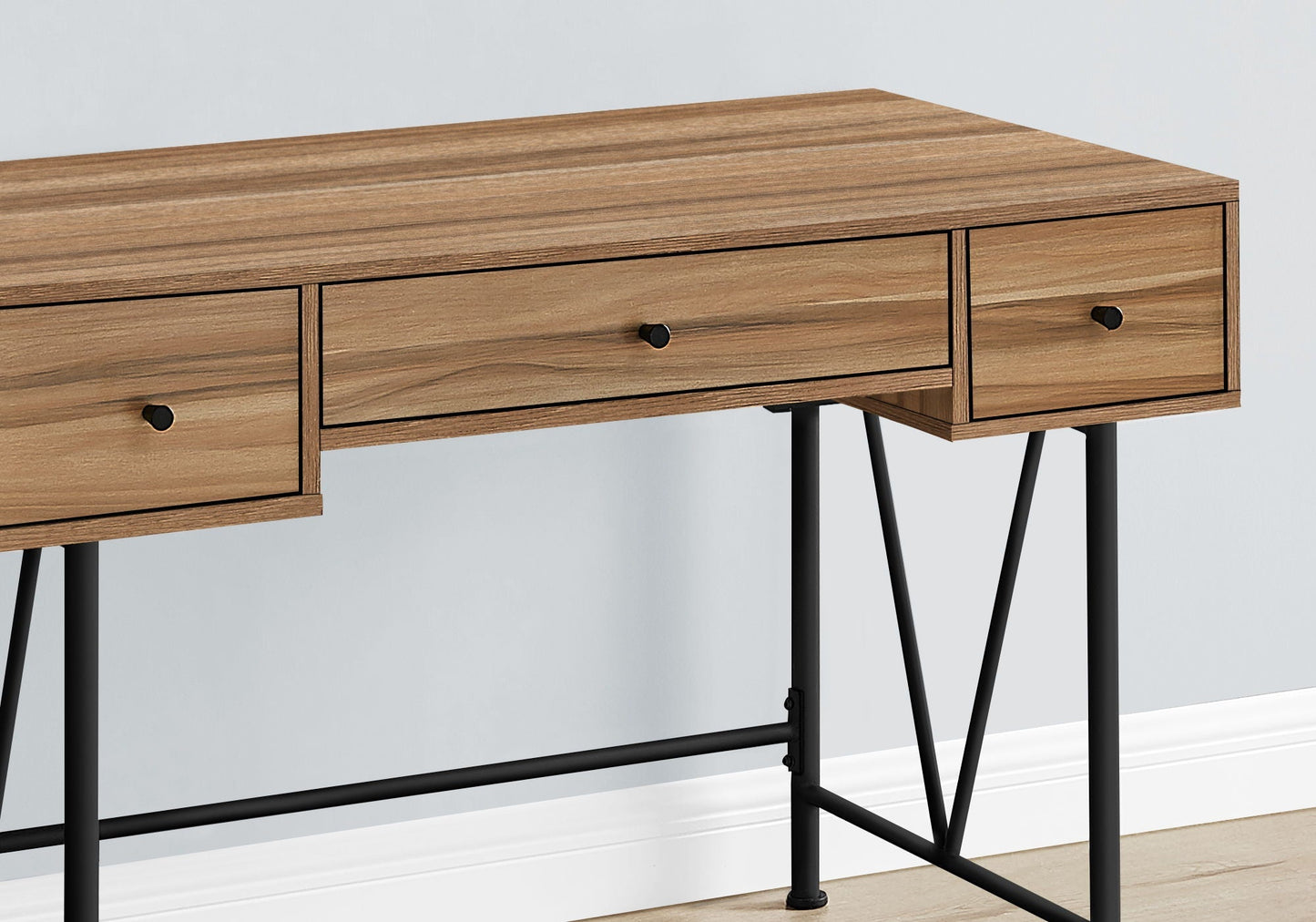 HouseOfZazla computer desk with 3 drawers in walnut finish and black metal legs on Tampa Home & Garden Store