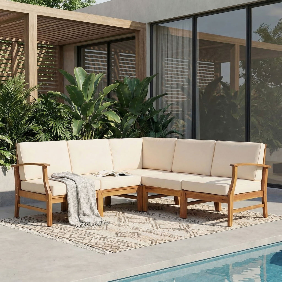 Perla 5 Pieces Outdoor Wood Patio Sofa Set