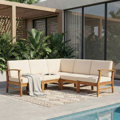 Perla 5 Pieces Outdoor Wood Patio Sofa Set