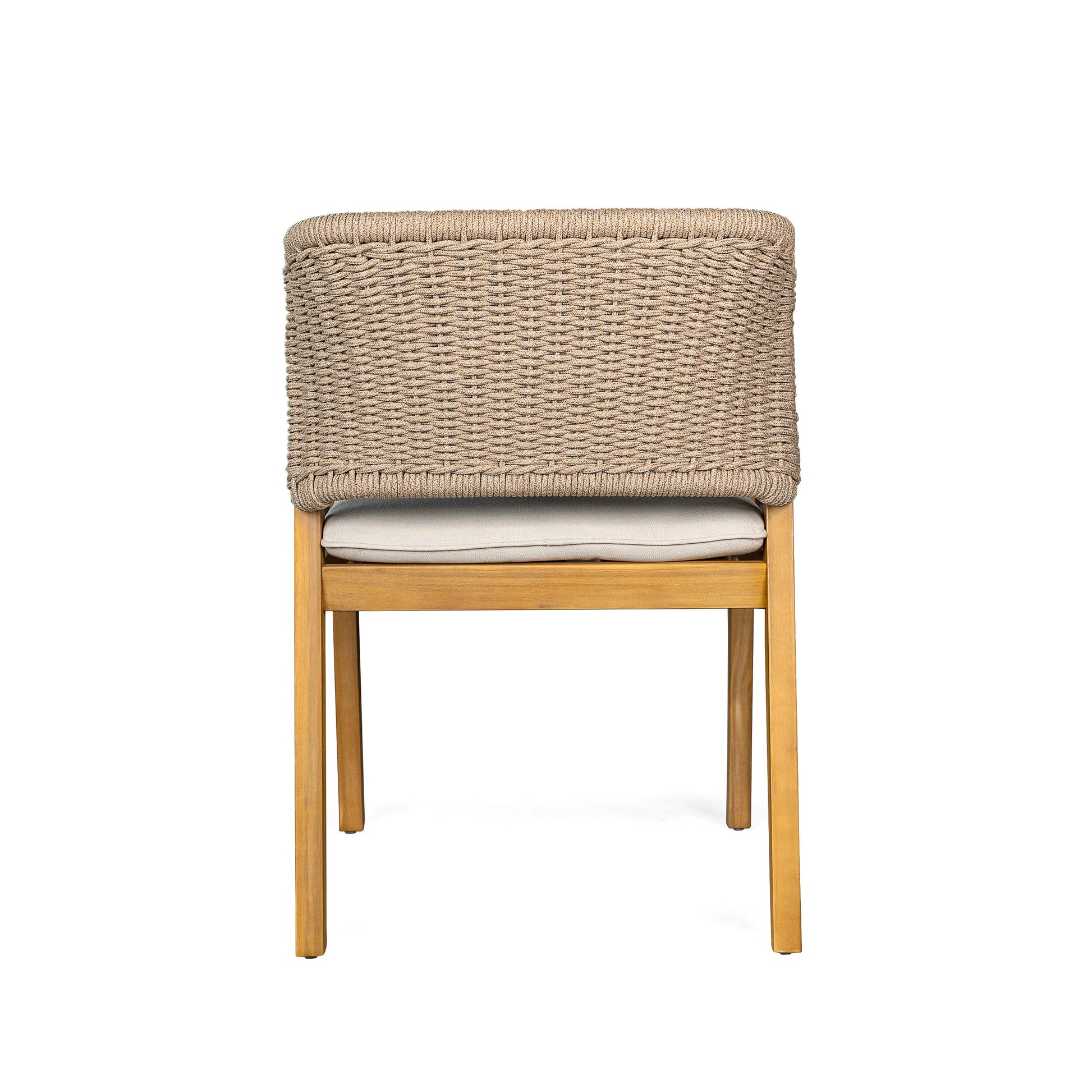 Acacia rope dining chair from HouseOfZazla with natural beige weave and light wood legs on Tampa Home & Garden Store