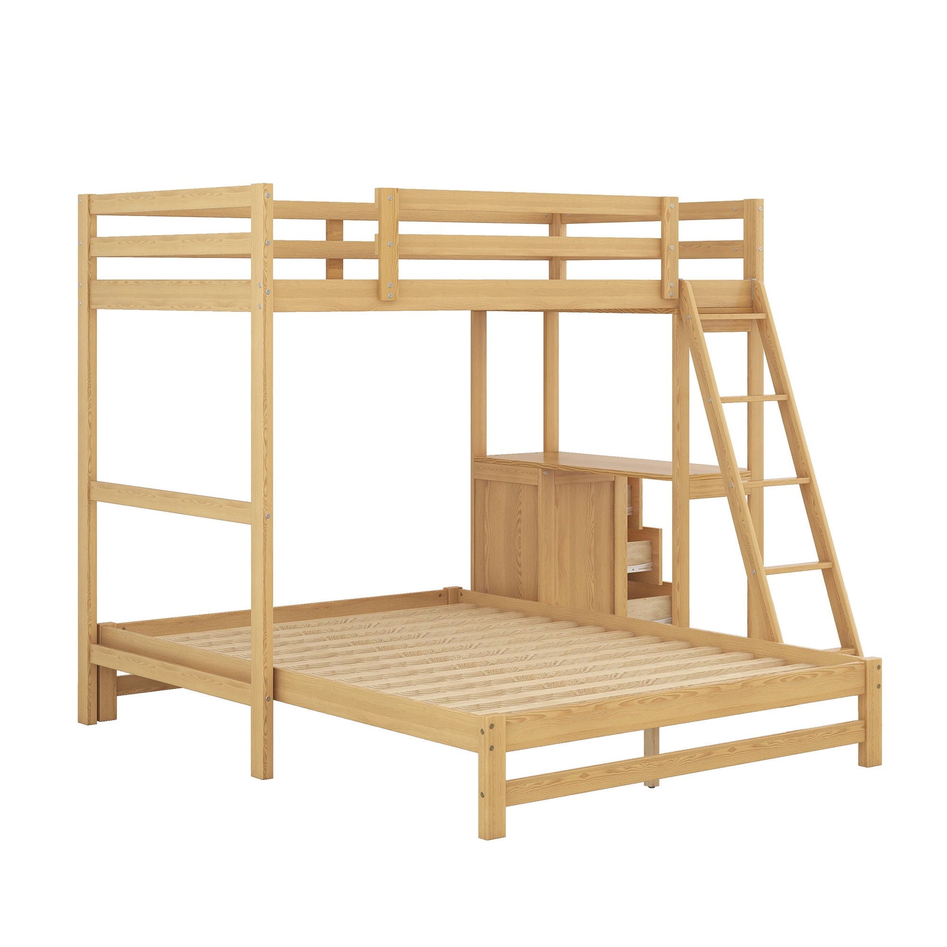 Bunk bed with built-in desk and 3 drawers in natural wood by HouseOfZazla on Tampa Home & Garden Store