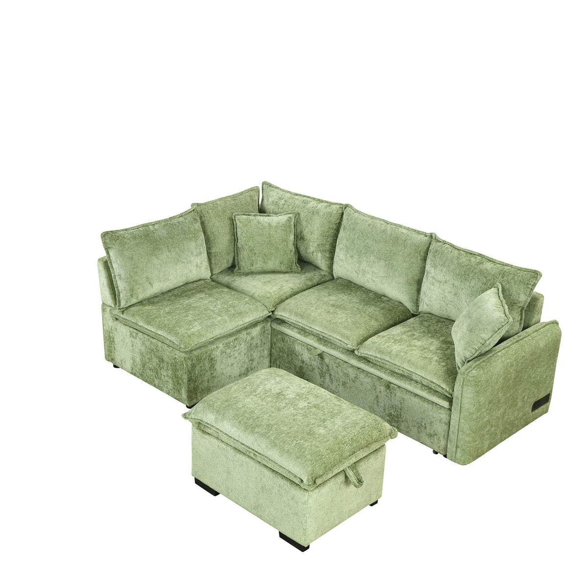 Convertible sleeper sectional HouseOfZazla green with storage ottoman and two pillows on Tampa Home & Garden Store