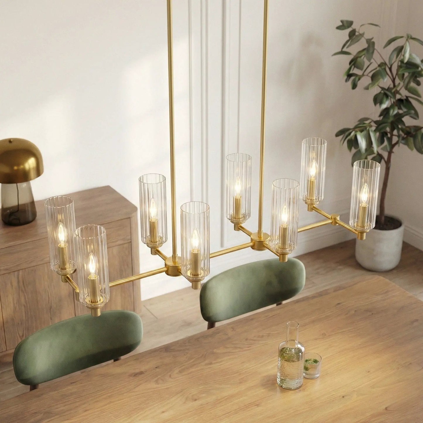 Willow Eight Lights Island Pendant in Satin Brass