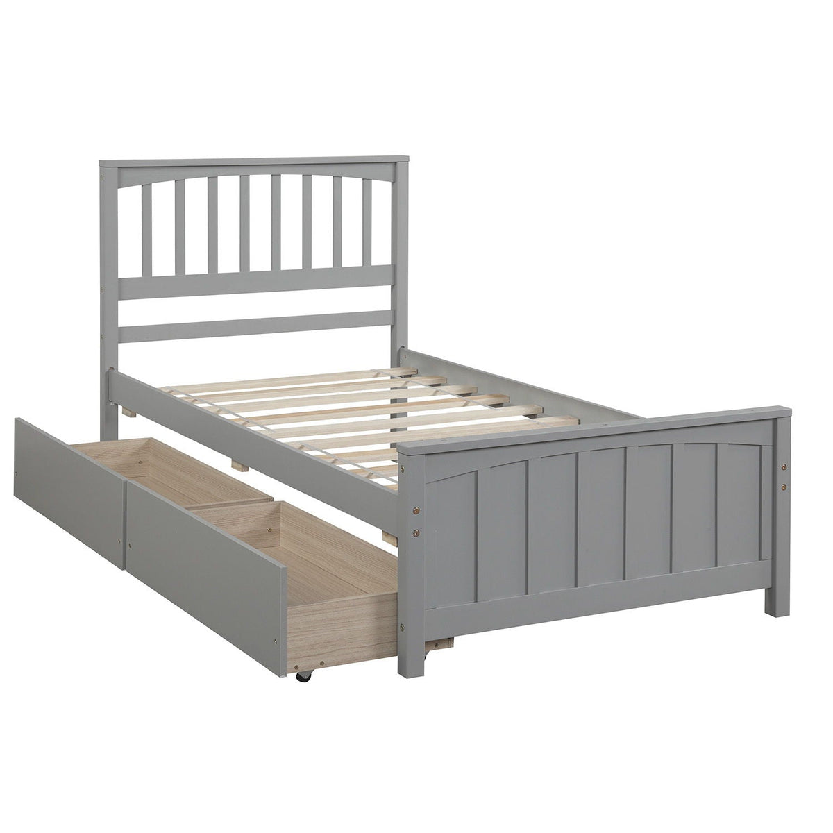 Solid Wood Platform Bed and Two Storage Drawers