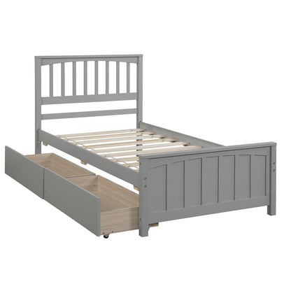 Solid Wood Platform Bed and Two Storage Drawers