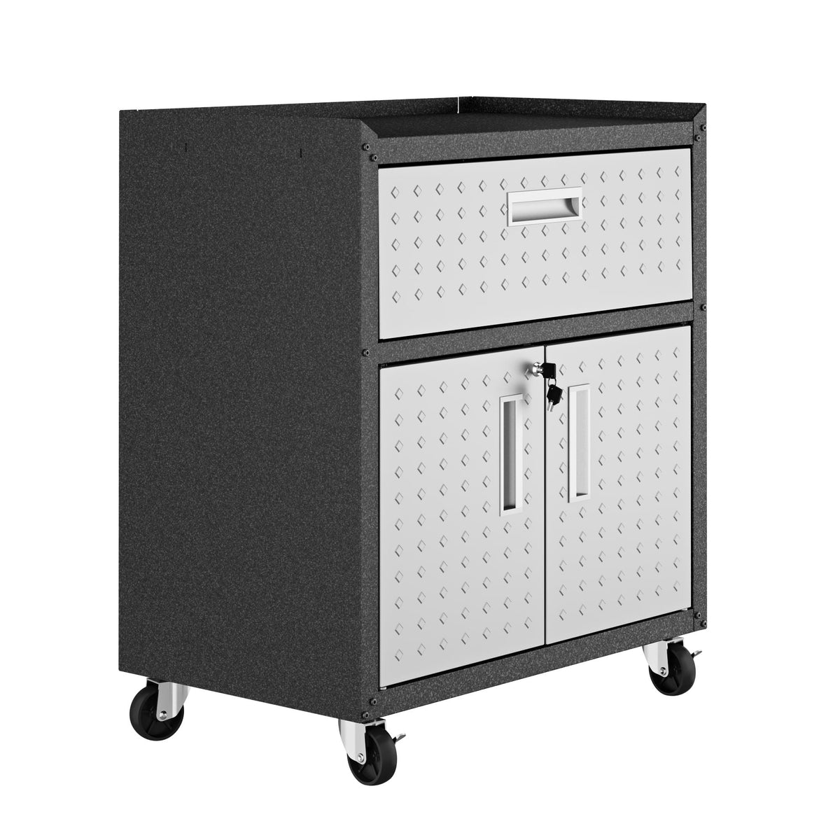 Mobile garage cabinet with locking system gray diamond-plate doors on caster wheels HouseOfZazla on Tampa Home & Garden Store