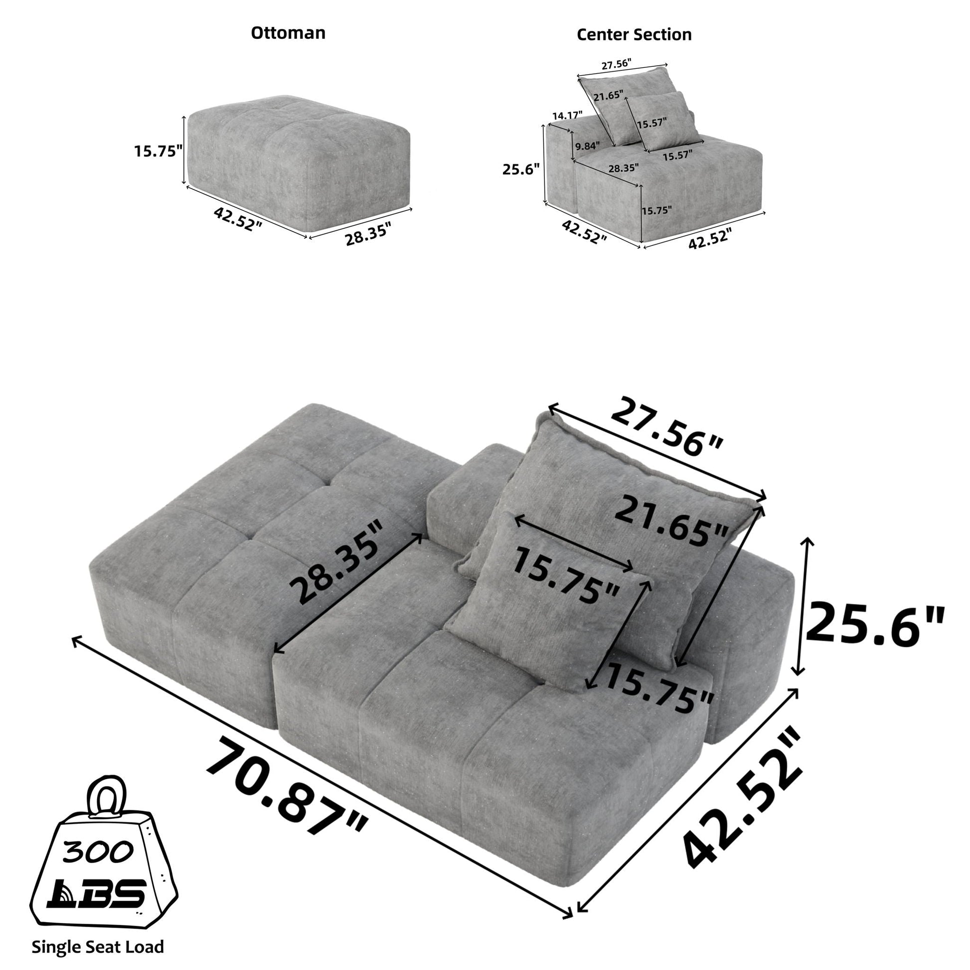 Modern Oversized Modular Sectional Sofa with ottoman in gray by HouseOfZazla on Tampa Home & Garden Store