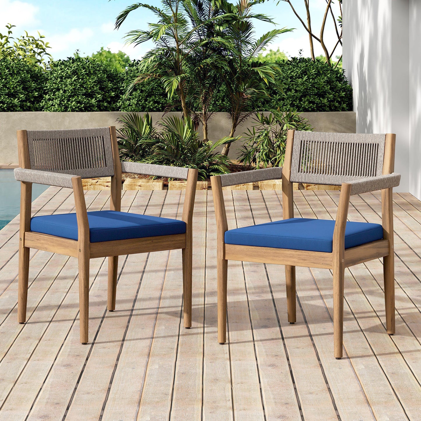Set Of Two Braided Acacia Outdoor Dining Chairs