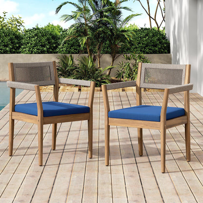 Set of Four Braided Acacia Wood Dining Chairs