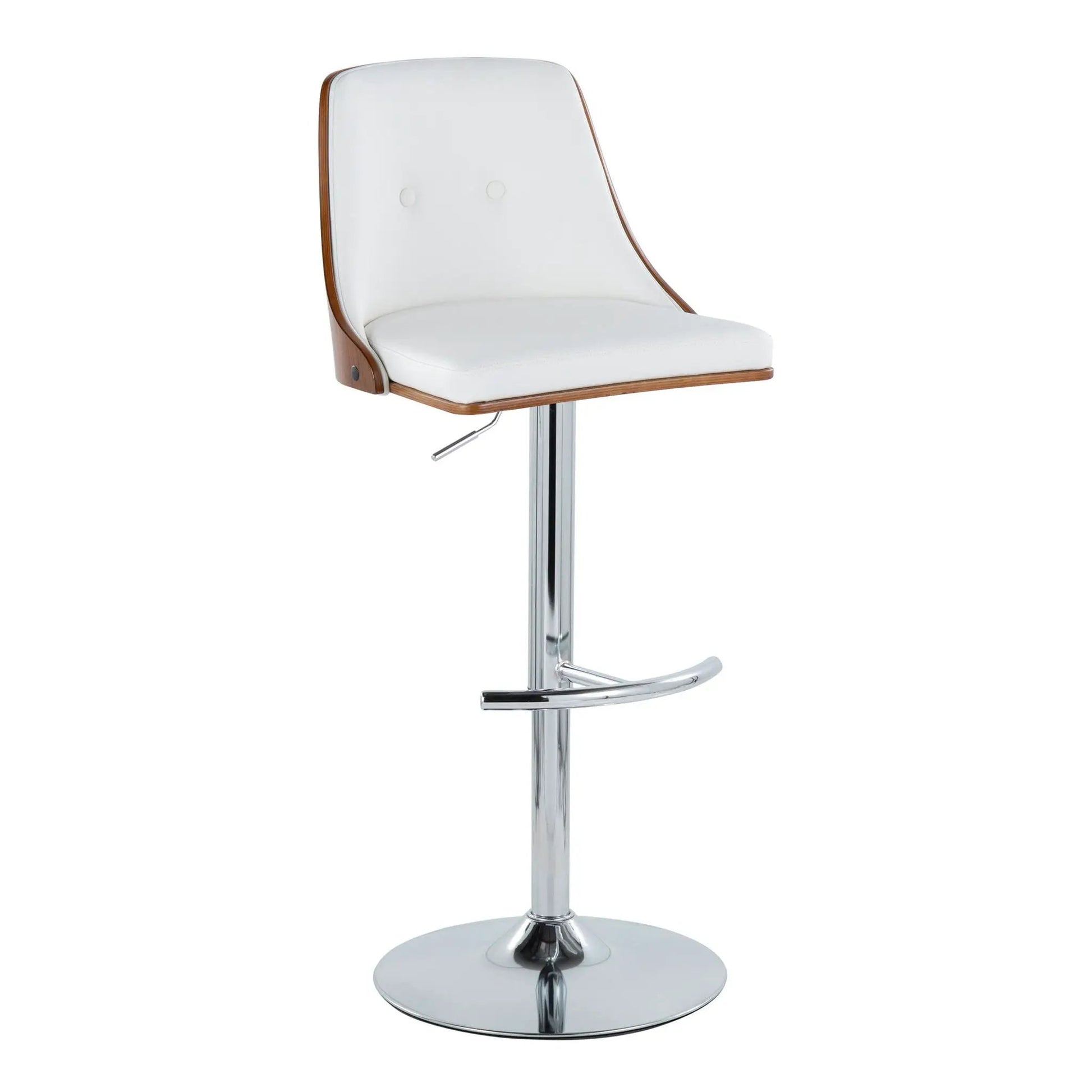 Gianna midcentury barstool with swivel and T-footrest, white leather seat, chrome base on Tampa Home & Garden Store
