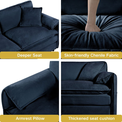 HouseOfZazla Modern Comfy Deep Seat Modular Sectional Sofa with Ottoman in navy chenille fabric on Tampa Home & Garden Store