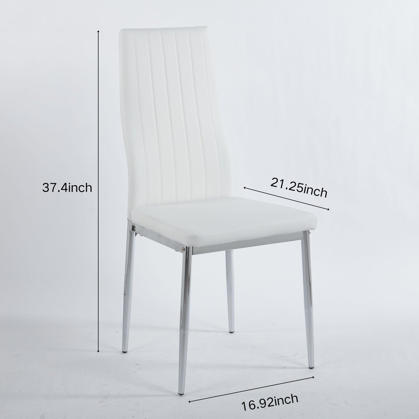 White faux-leather dining chair with chrome legs and vertical back stitching, set of 4 on Tampa Home & Garden Store