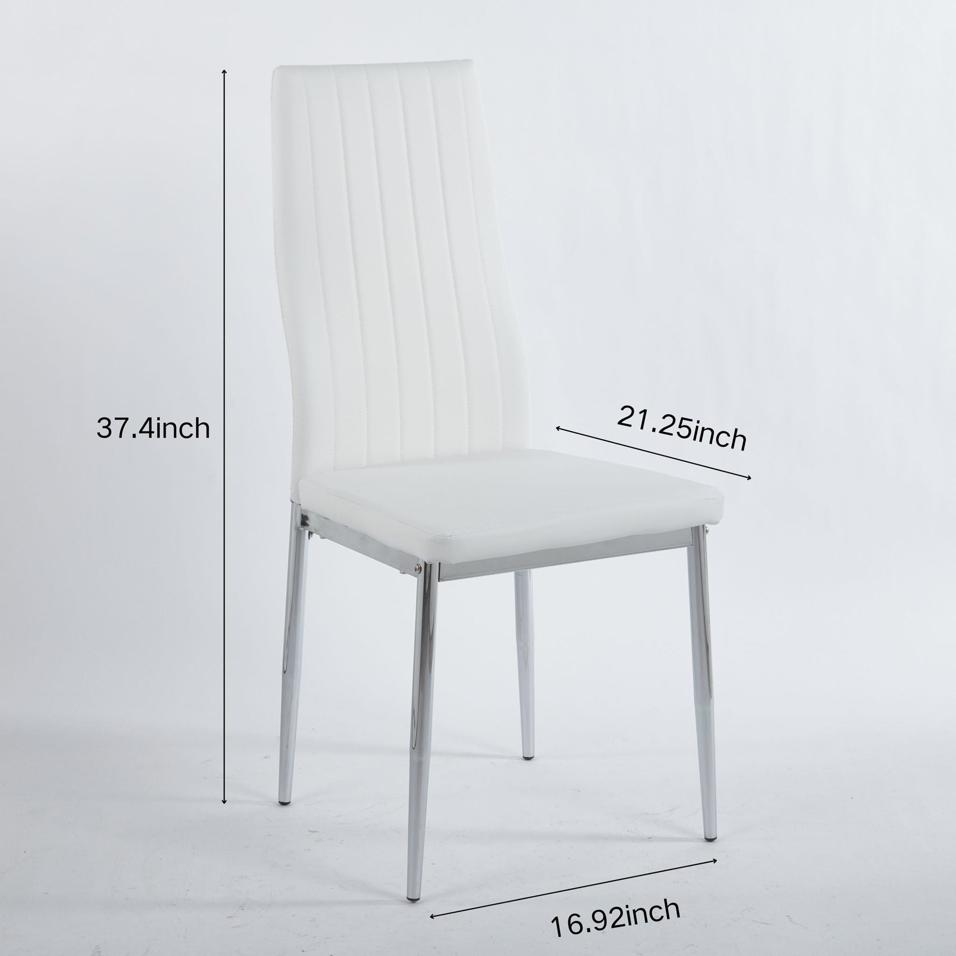 White faux-leather dining chair with chrome legs and vertical back stitching, set of 4 on Tampa Home & Garden Store