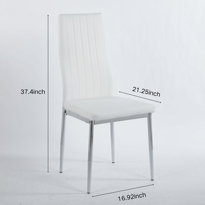 White faux-leather dining chair with chrome legs and vertical back stitching, set of 4 on Tampa Home & Garden Store