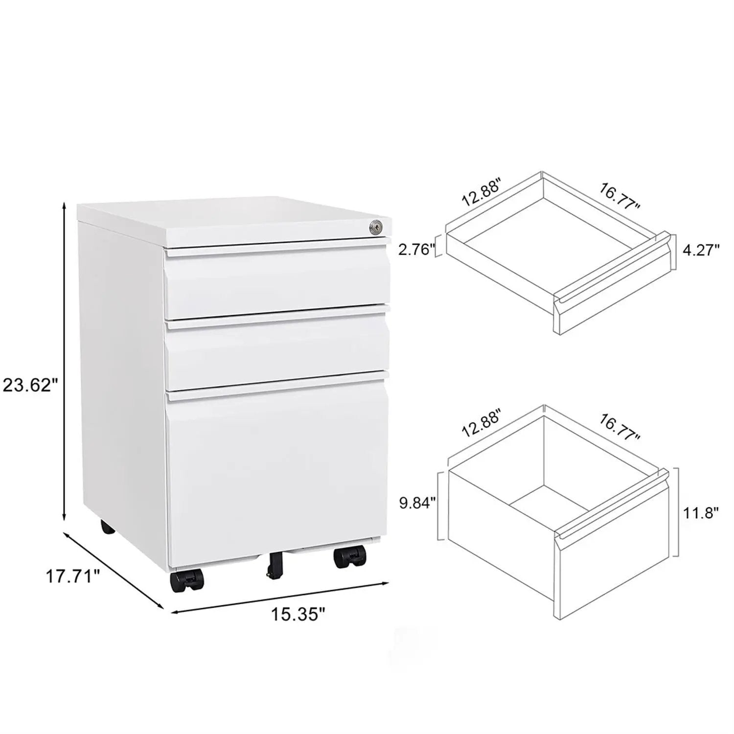 Contemporary 3-drawer mobile filing cabinet with lock, white metal, Unique Piece Furniture on Tampa Home & Garden Store