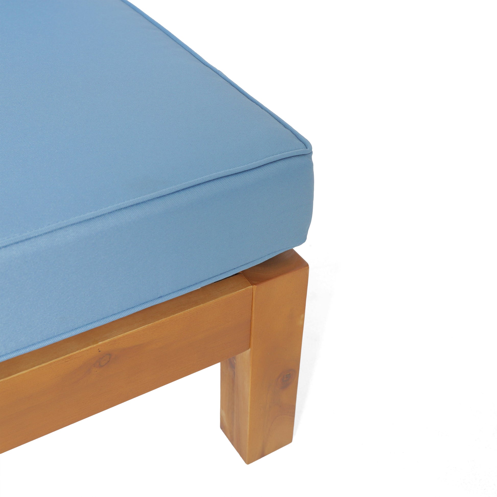 Brava X-Back 4-Piece Sofa Set blue outdoor cushions on a wooden frame on Tampa Home & Garden Store